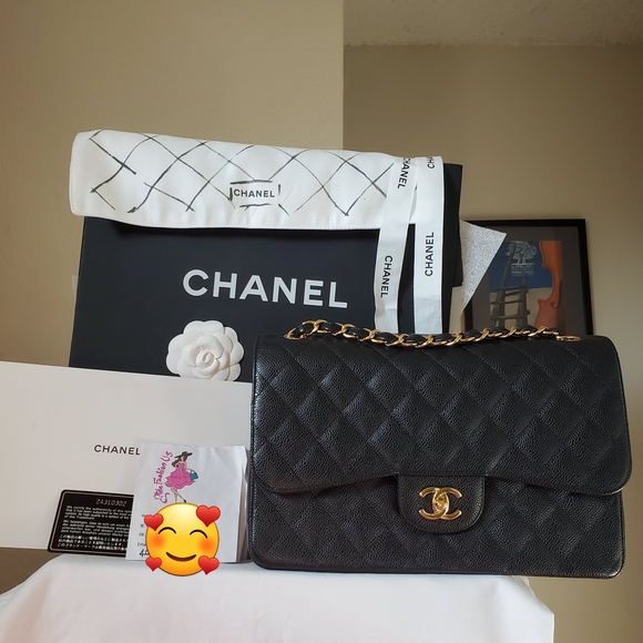 CHANEL Handbags - Chanel Classic Jumbo Black Caviar Gold Hw